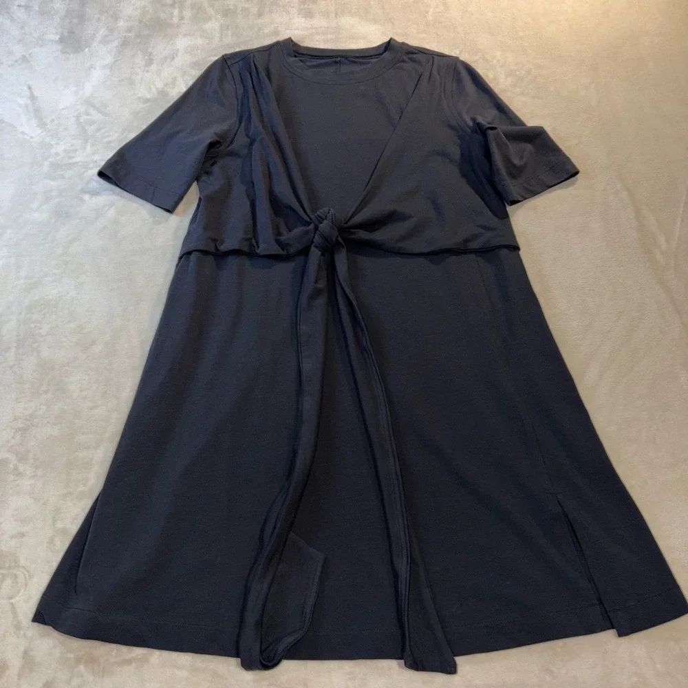 Lululemon Cotton Wrap-Front T-Shirt Dress Black Tie Front Short Sleeve Size 6